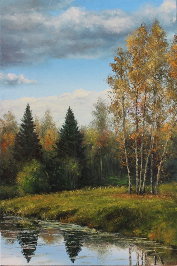 Sunny Afternoon — golden fall oil painting by Viktor Kucheryavyy, 