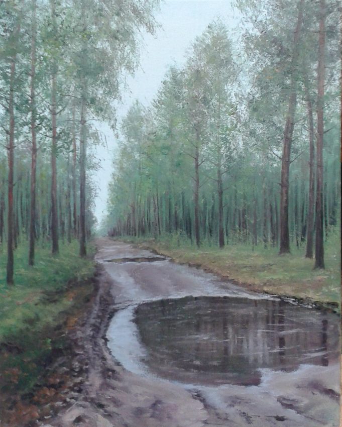 Rainy Day — rainy weather oil painting by Viktor Kucheryavyy, 50 x 40 cm