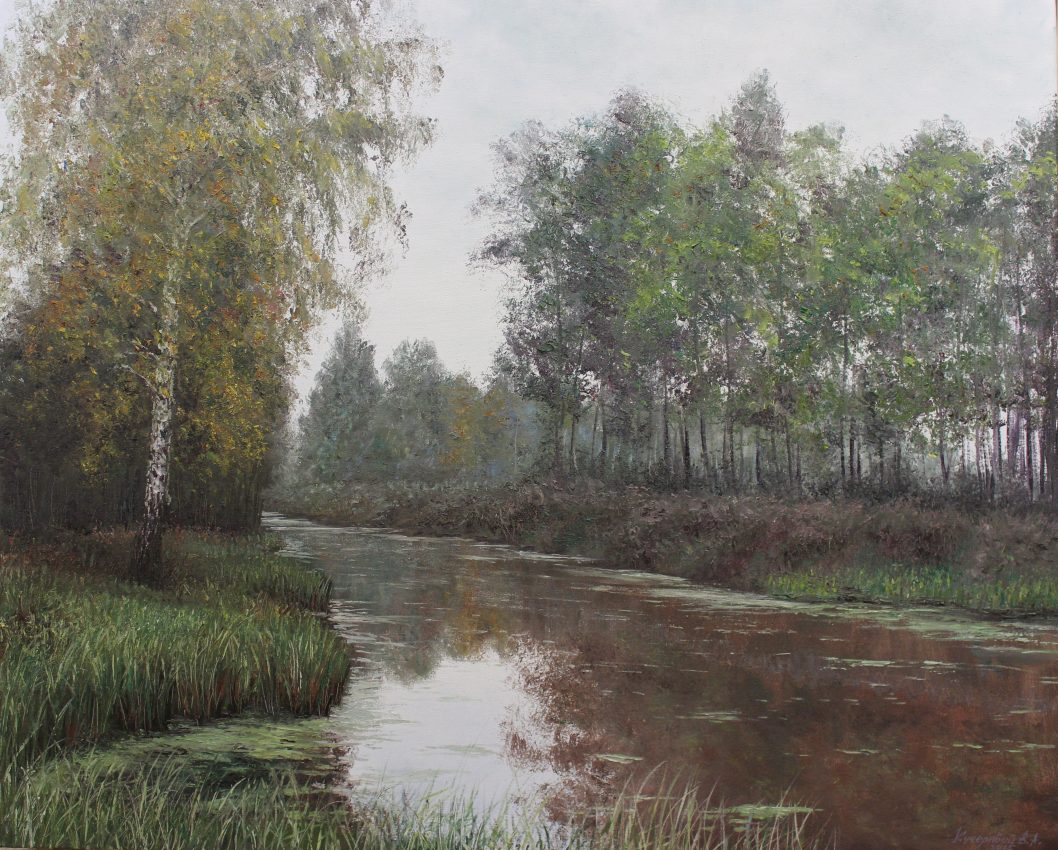 Birch Trees Over Water — summer memories oil painting by Viktor Kucheryavyy, 