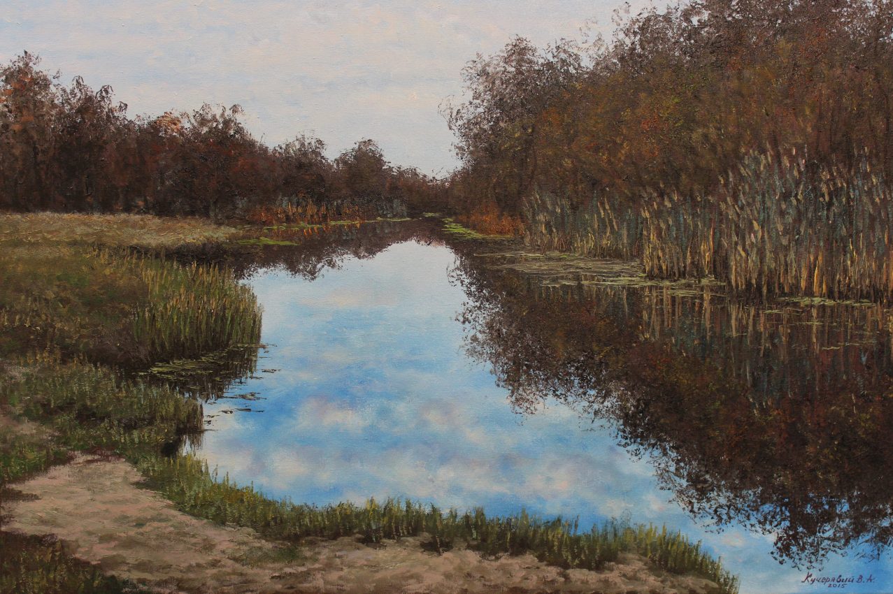 Clouds Floating On Water — summer memories oil painting by Viktor Kucheryavyy, 