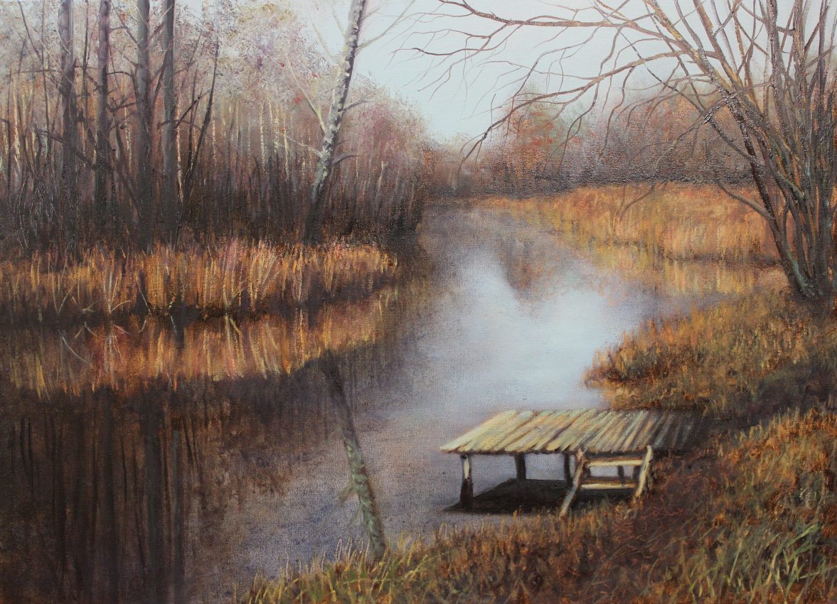 A Meditation — golden fall oil painting by Viktor Kucheryavyy, 40 x 55 cm