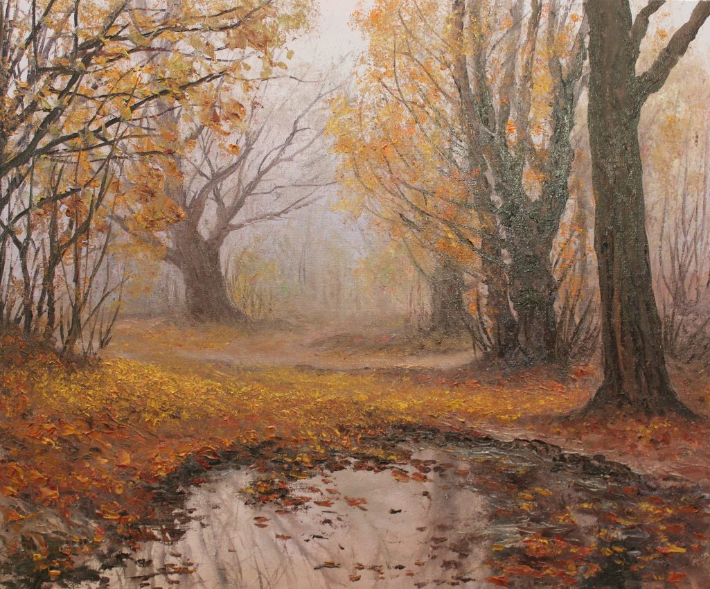 A Stroll in the Rain — original oil on canvas painting by Viktor Kucheryavyy