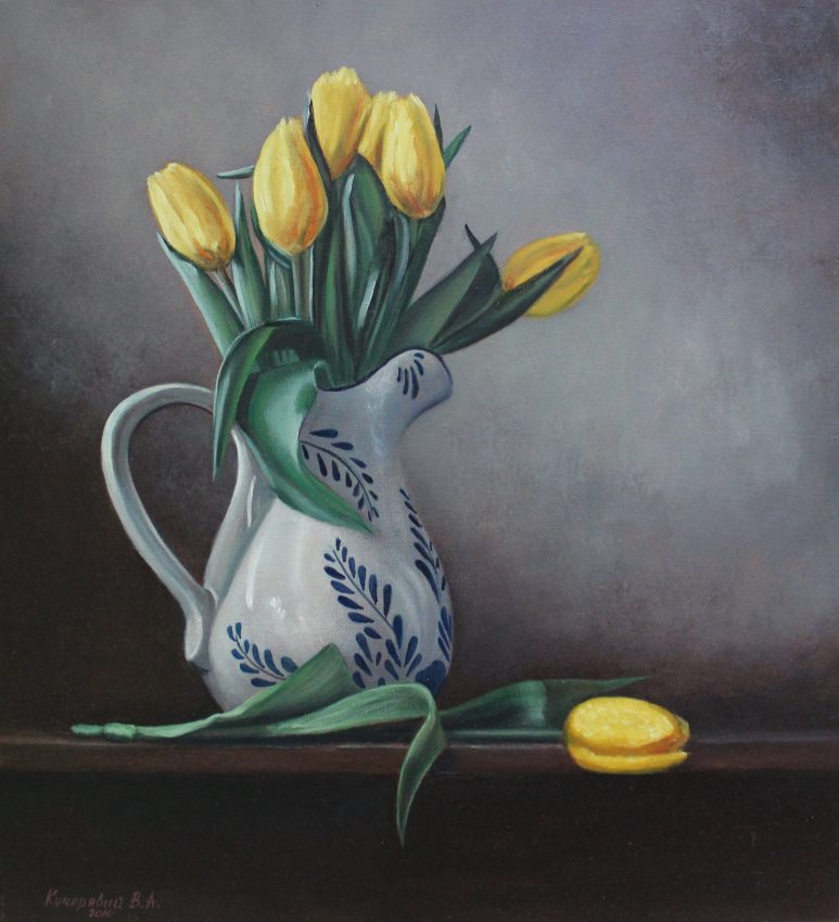Yellow Tulips — nature mort oil painting by Viktor Kucheryavyy, 