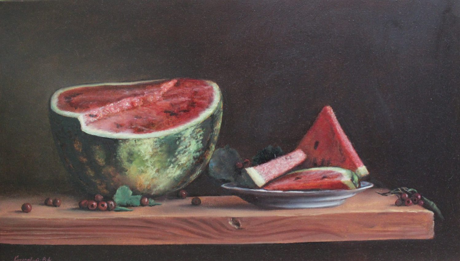 Watermelon — original oil on canvas painting, 35 x 60 cm, 2016