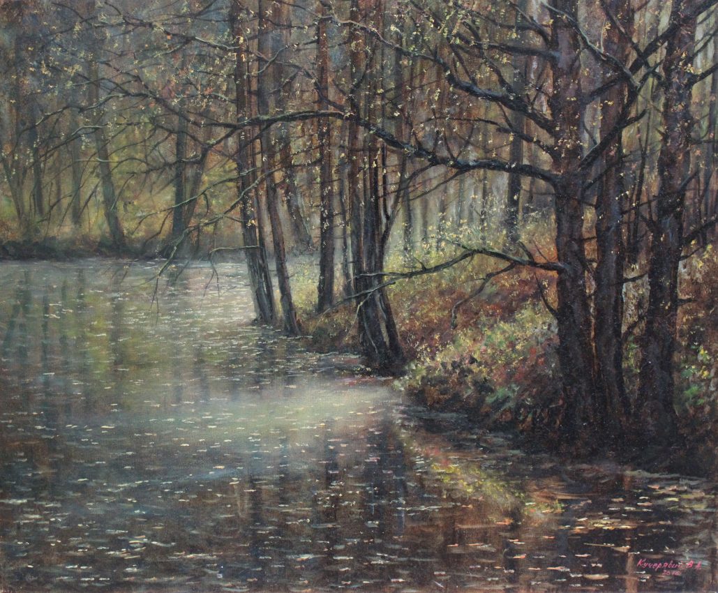 Alone But Not Lonely — golden fall oil painting by Viktor Kucheryavyy, 