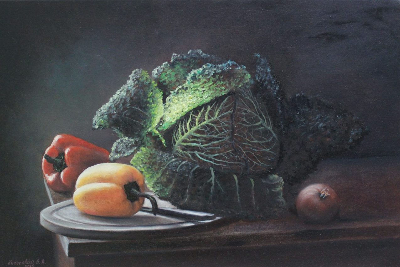 Still Life with Cabbage — original oil on canvas painting, 40 x 60 cm, 2016