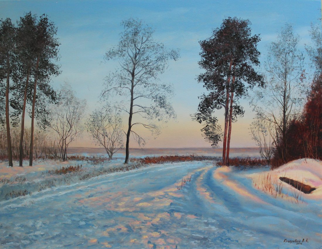 A Path in the Snow — sunsets & dawns oil painting by Viktor Kucheryavyy, 50 x 65 cm