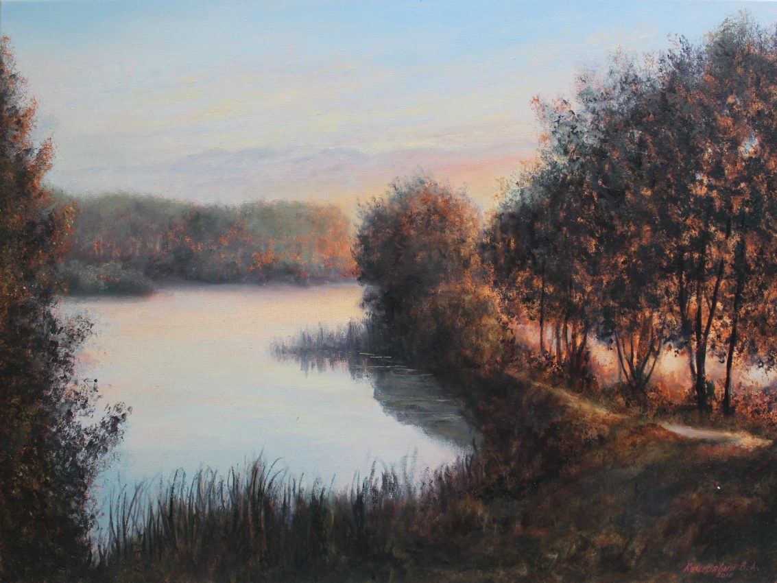 Sunset at the Pond — original oil on canvas painting by Viktor Kucheryavyy