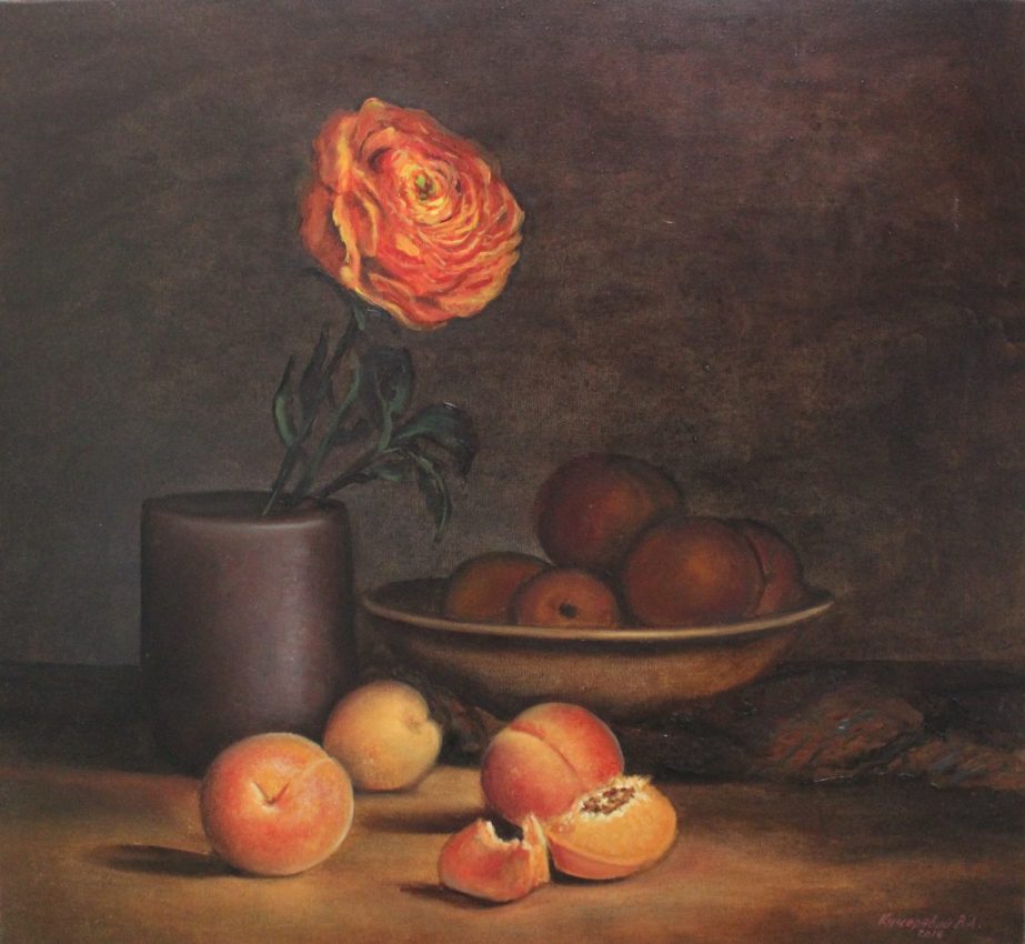 Apricots — original oil on canvas painting, 55 x 60 cm, 2016
