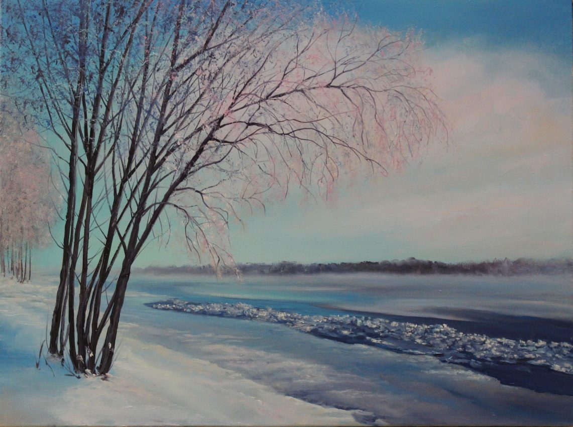 White Horizons — white winter oil painting by Viktor Kucheryavyy, 45 x 60 cm