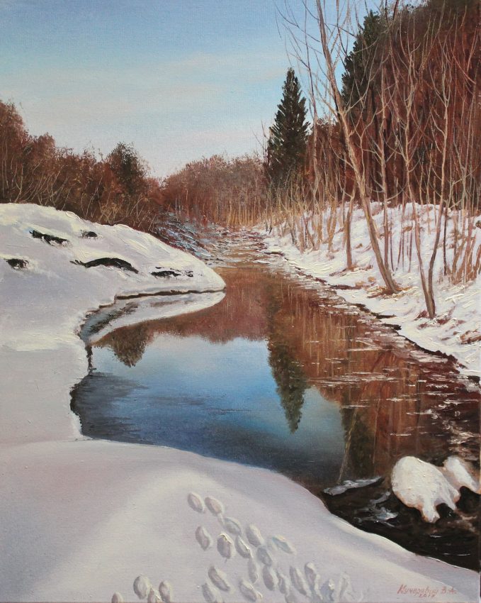 Liquid Mirror — original oil on canvas painting by Viktor Kucheryavyy, 50 x 40 cm