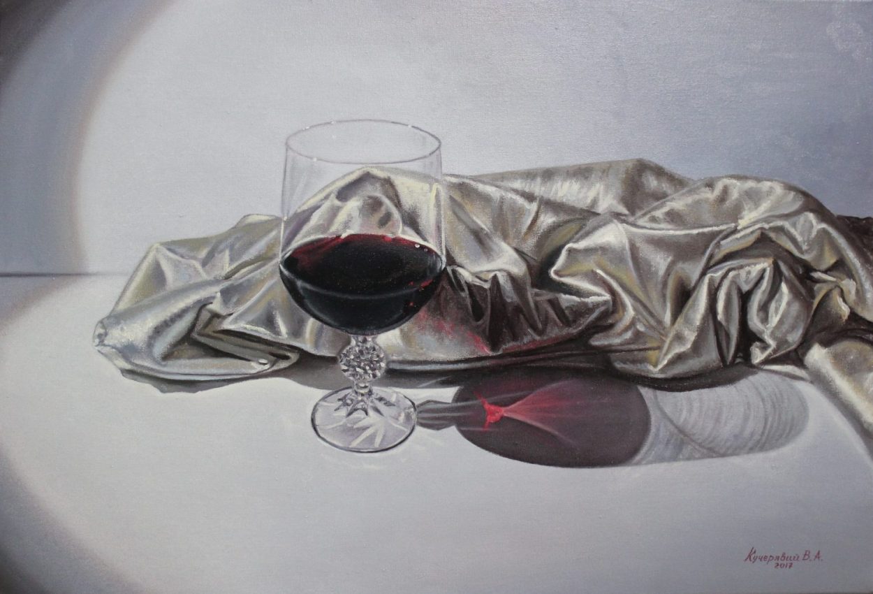 Reflections: In Vino Veritas — original oil on canvas painting, 45 x 65 cm, 2017