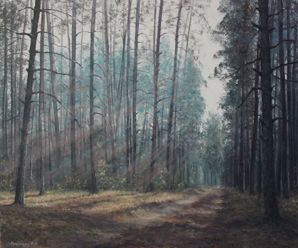 The Light Ahead — golden fall oil painting by Viktor Kucheryavyy, 50 x 60 cm
