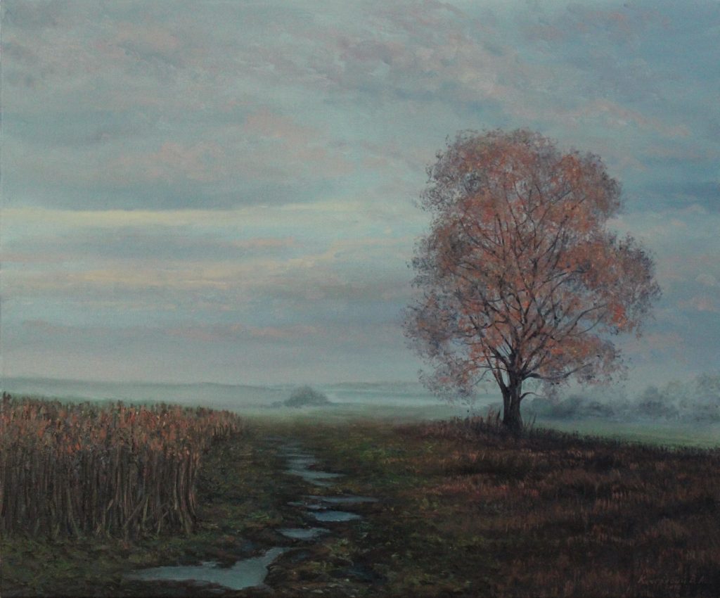 Before Dawn — rainy weather oil painting by Viktor Kucheryavyy, 50 x 60 cm