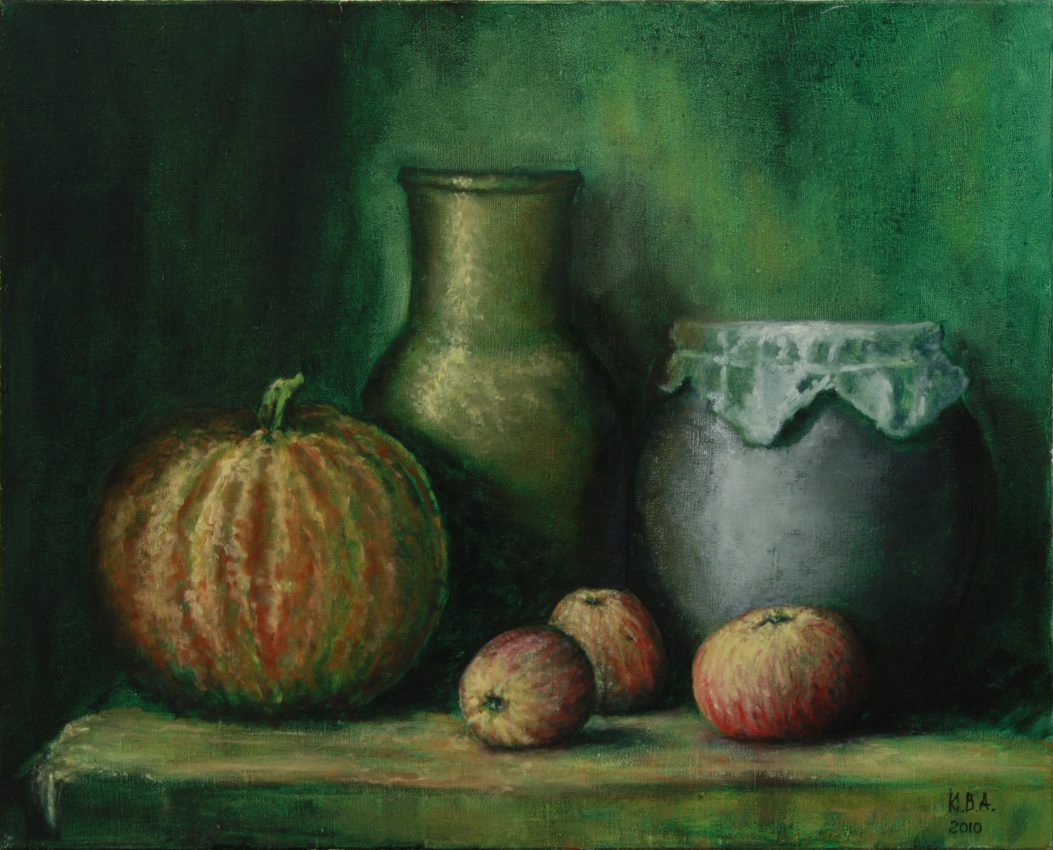 Pumpkin and Apples — nature mort oil painting by Viktor Kucheryavyy, 