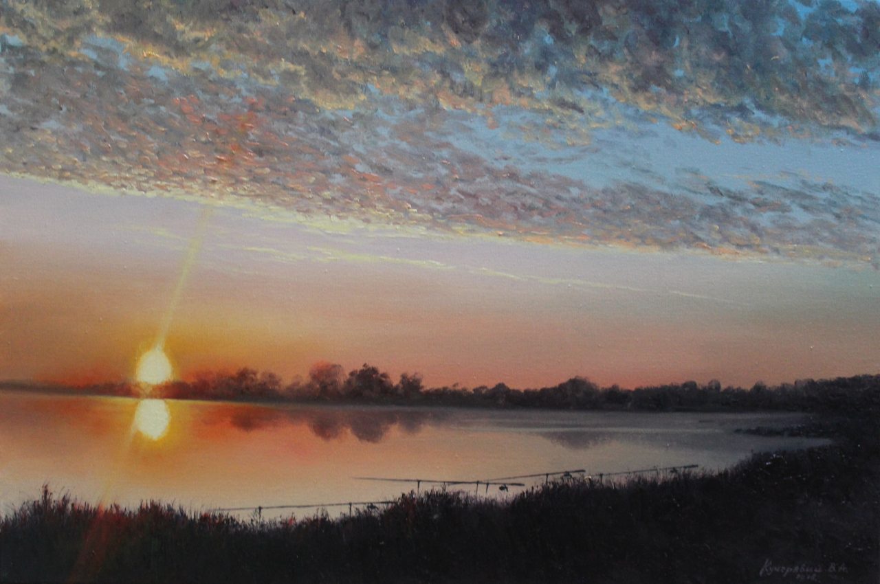 Sunset on the Lake — original oil on canvas painting by Viktor Kucheryavyy