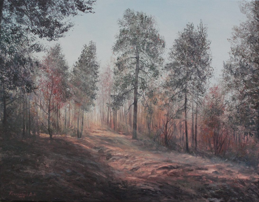 Autumn Morning — golden fall oil painting by Viktor Kucheryavyy, 