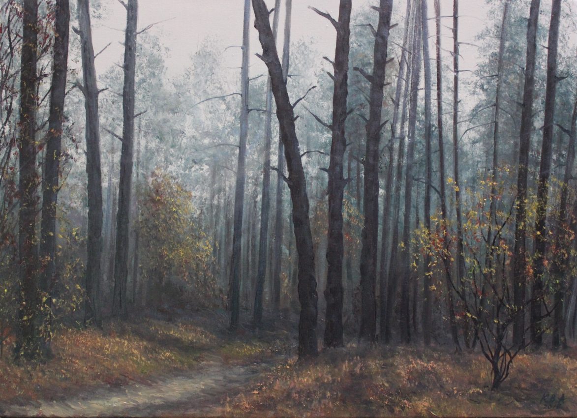 Gilded Leaves — golden fall oil painting by Viktor Kucheryavyy, 40 x 55 cm