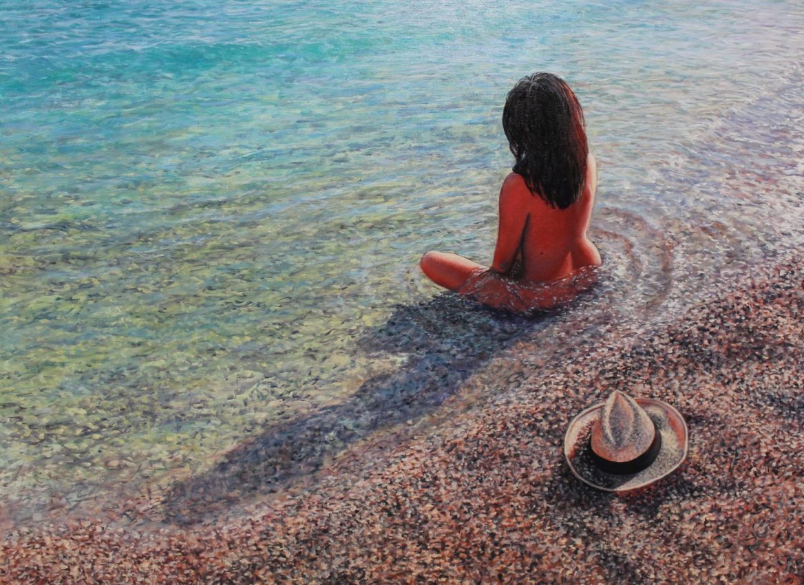 Meditating — original oil on canvas painting by Viktor Kucheryavyy, 80 x 110 cm