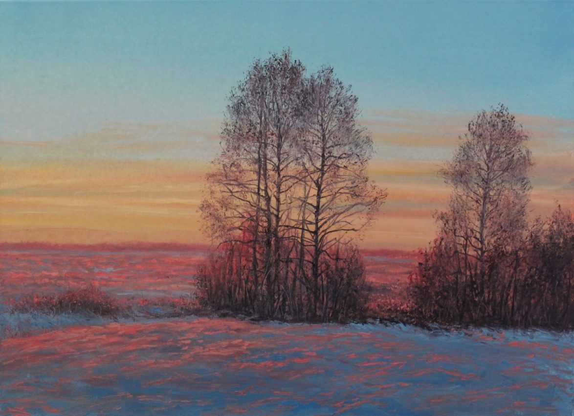 Snowy Field at Sunset — oil painting by Viktor Kucheryavyy
