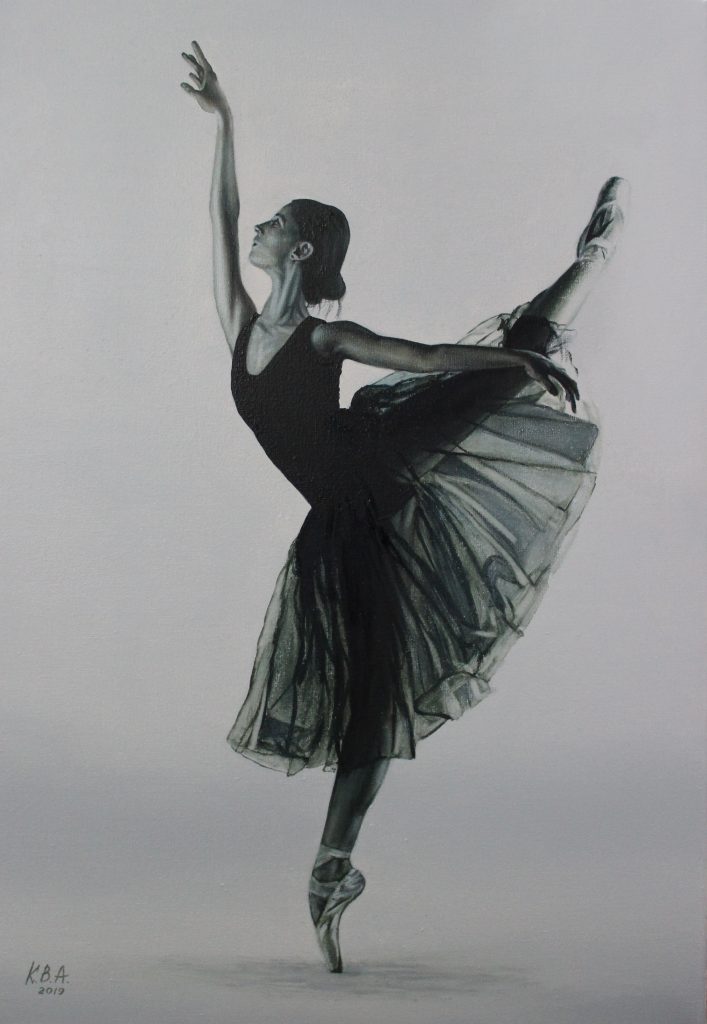 Ballerina in Black & White — original oil on canvas painting by Viktor Kucheryavyy