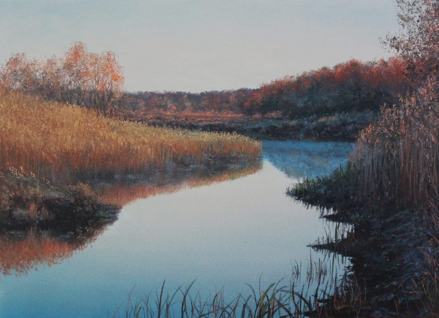 Gold & Blue — golden fall oil painting by Viktor Kucheryavyy, 40 x 55 cm