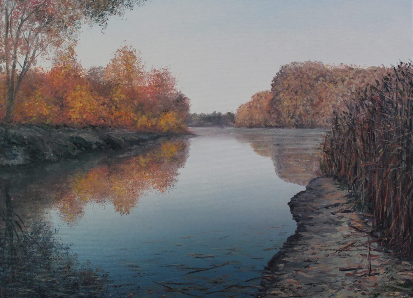 River On A Cold Autumn Day — original oil on canvas painting by Viktor Kucheryavyy, 40 x 55 cm