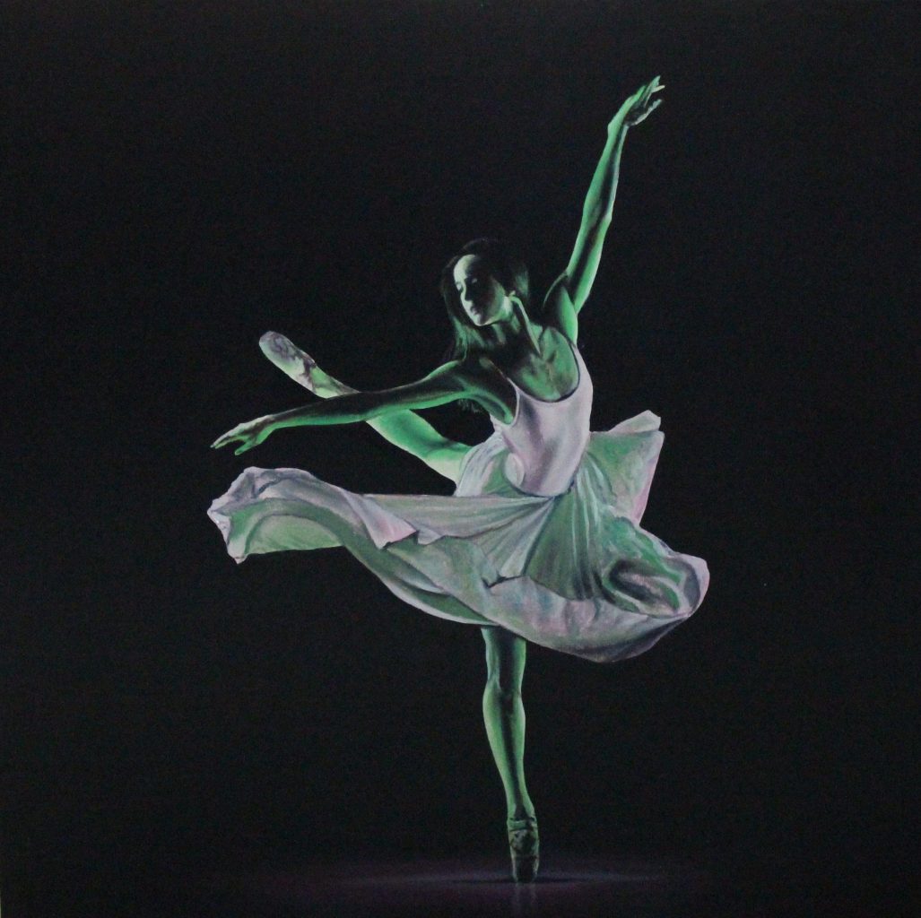 Ballerina In Green Light — portraits oil painting by Viktor Kucheryavyy, 