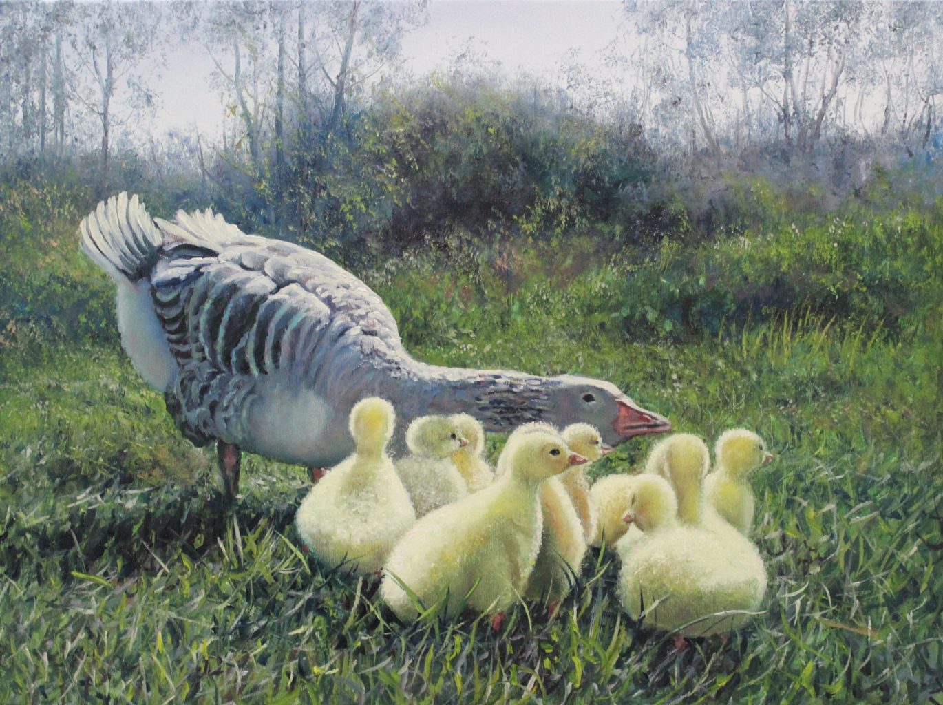 Baby Geese On A Walk — animals oil painting by Viktor Kucheryavyy, 