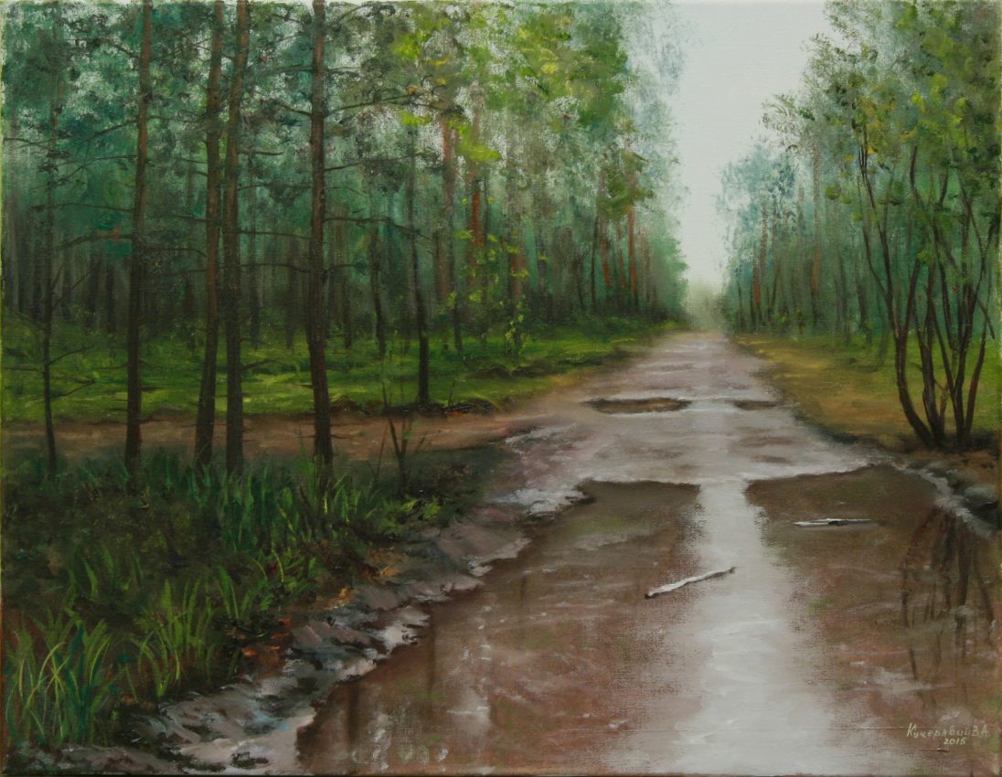 After the Rain — rainy weather oil painting by Viktor Kucheryavyy, 