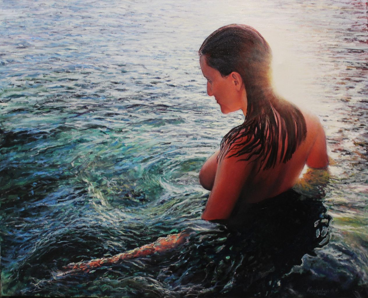 The Naiad — down by the sea oil painting by Viktor Kucheryavyy, 65 x 80 cm