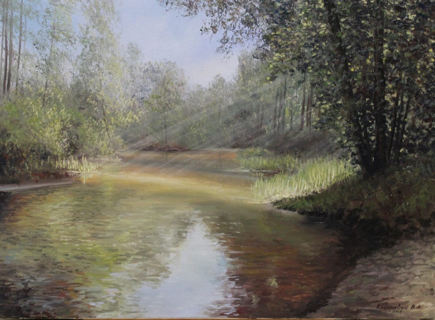A Creek in Green — summer memories oil painting by Viktor Kucheryavyy, 40 x 55 cm