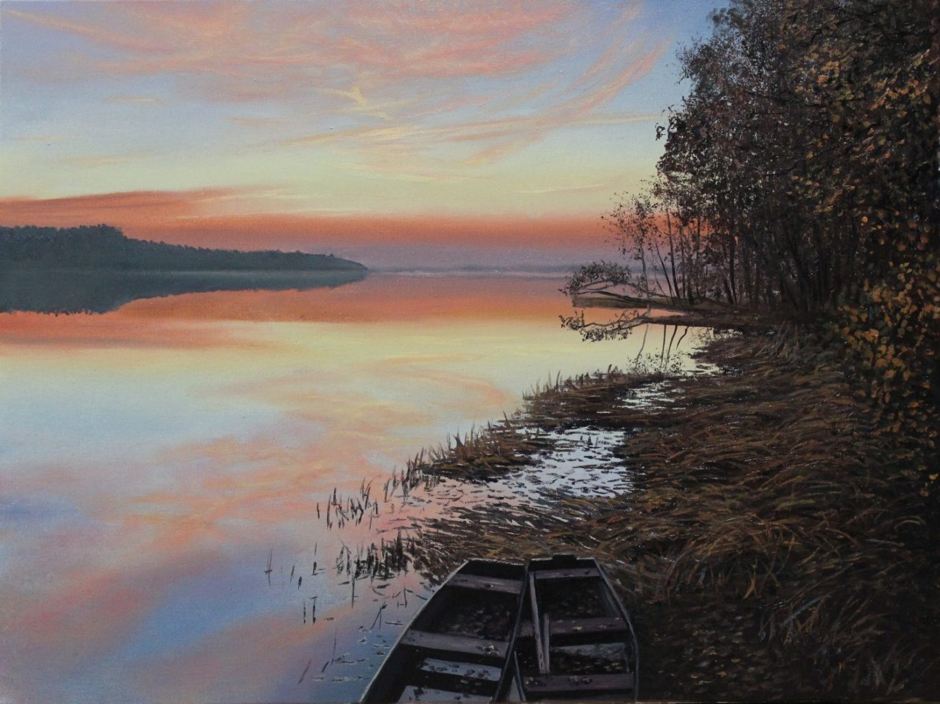 Boats — original oil on canvas painting by Viktor Kucheryavyy