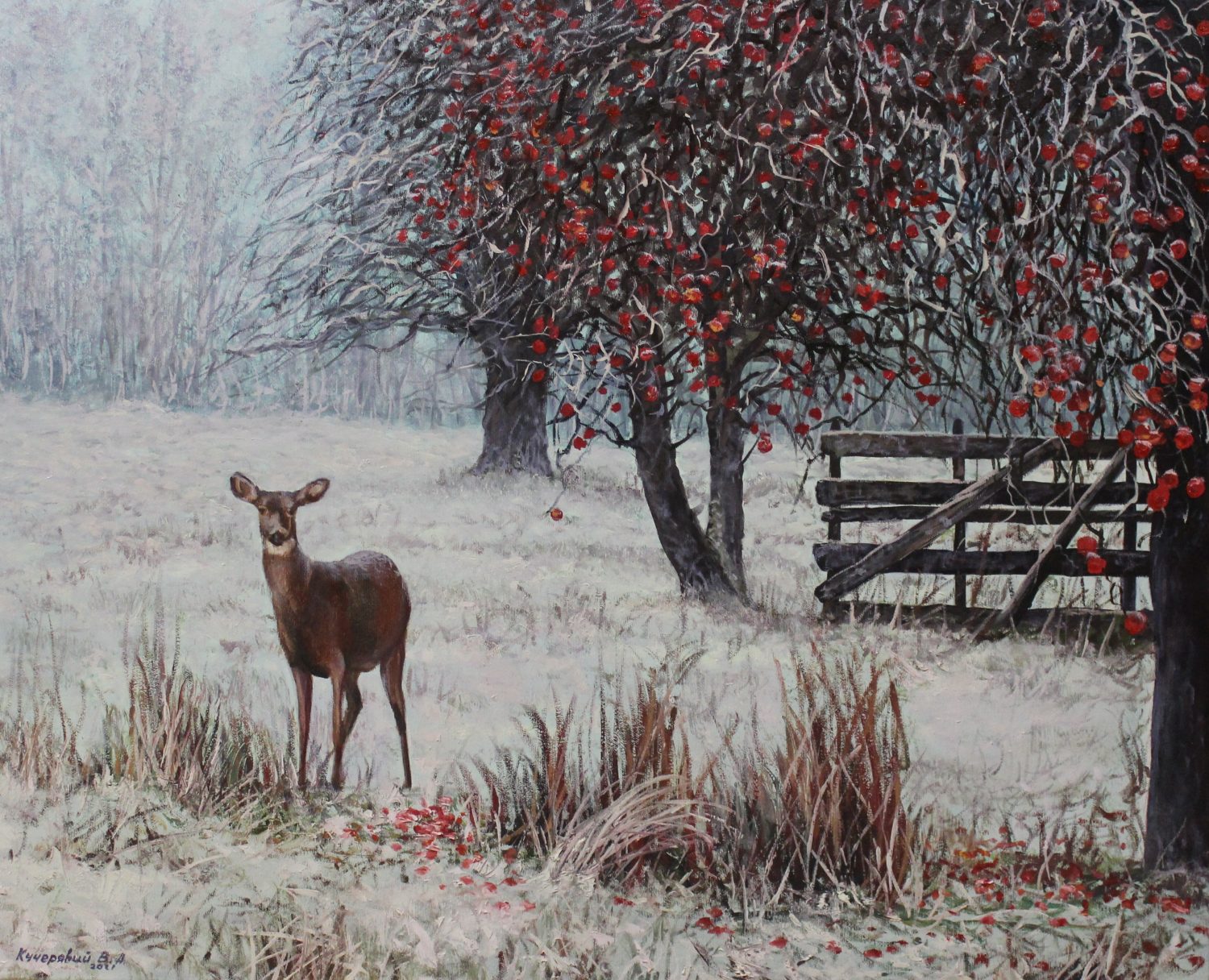 Winter in the Woods — original oil on canvas painting by Viktor Kucheryavyy, 65 x 80 cm