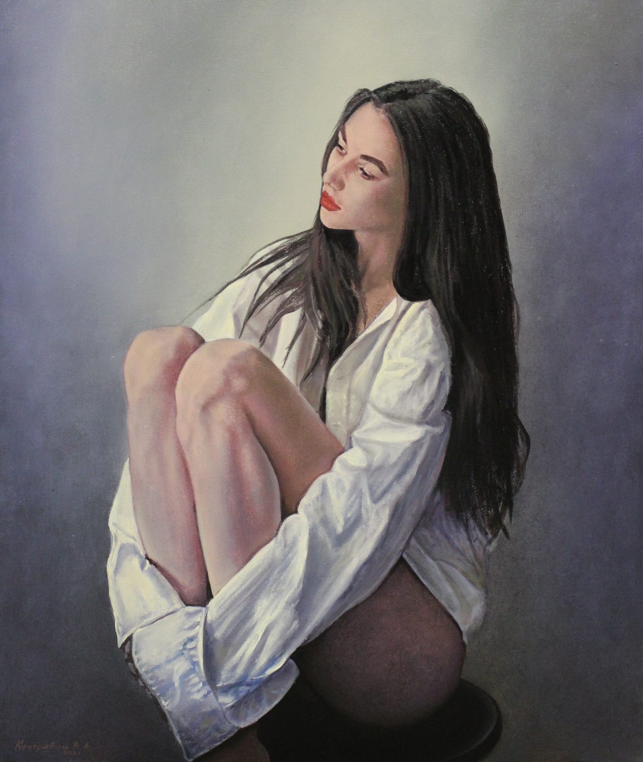 Portrait of a Woman in a White Shirt — original oil on canvas painting by Viktor Kucheryavyy