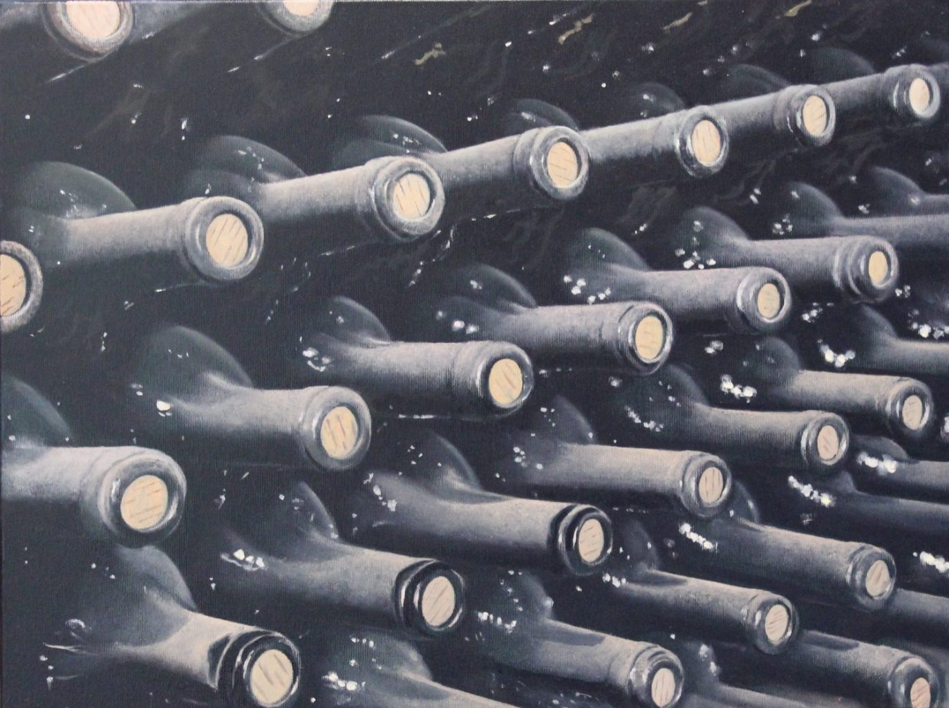 In the Wine Cellar — original oil on canvas painting, 80 x 100 cm, 2021