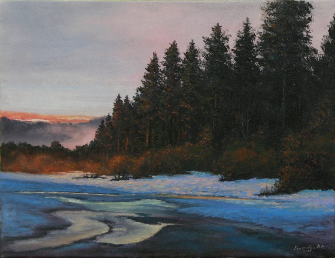 Winter Twilight — sunsets & dawns oil painting by Viktor Kucheryavyy, 35 x 45 cm