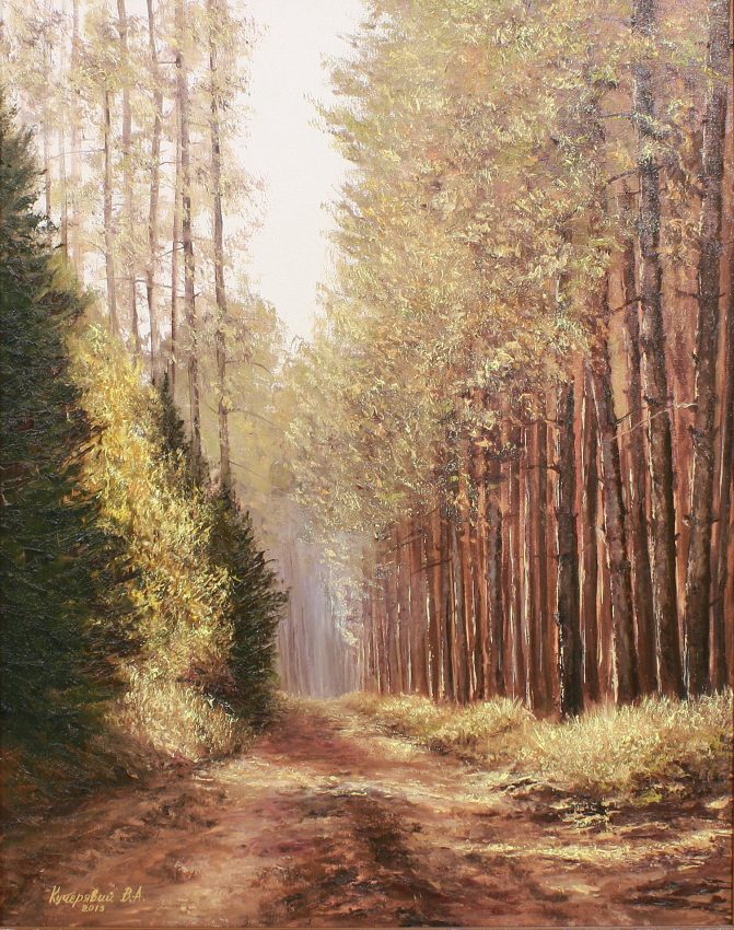 Sunny Morning — golden fall oil painting by Viktor Kucheryavyy, 