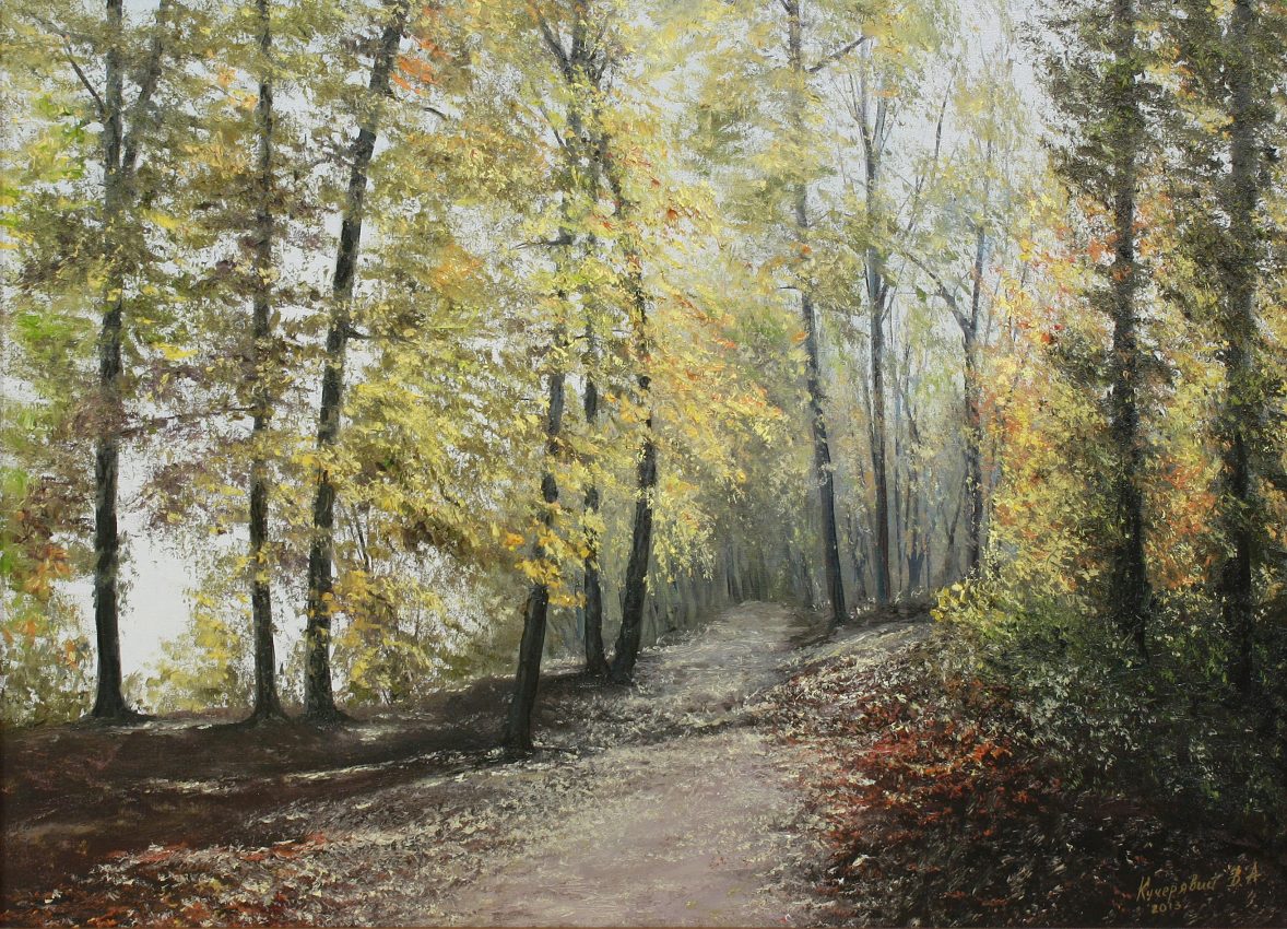 Awakening — golden fall oil painting by Viktor Kucheryavyy, 