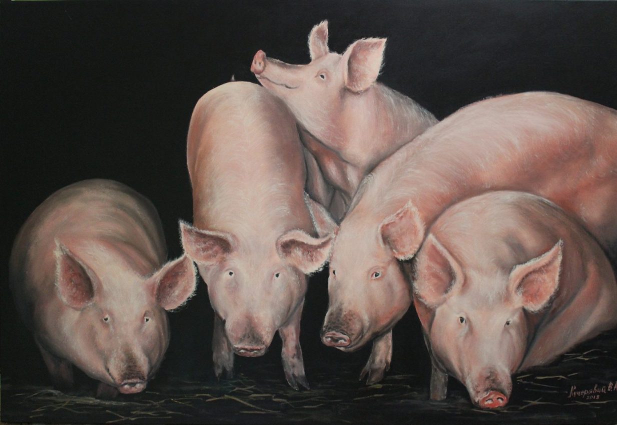 Piglets — animals oil painting by Viktor Kucheryavyy, 