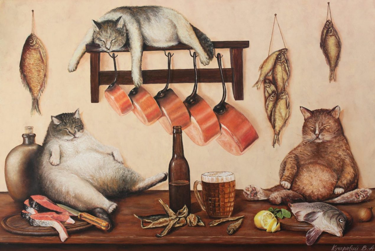 We’ll Sleep, Then Eat Again — animals oil painting by Viktor Kucheryavyy, 