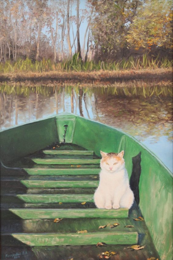 Time to Fish — animals oil painting by Viktor Kucheryavyy, 60 x 40 cm