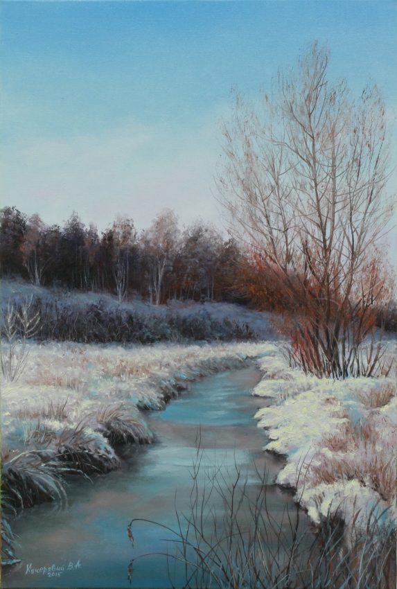 Winter Creek — original oil on canvas painting by Viktor Kucheryavyy, 60 x 40 cm