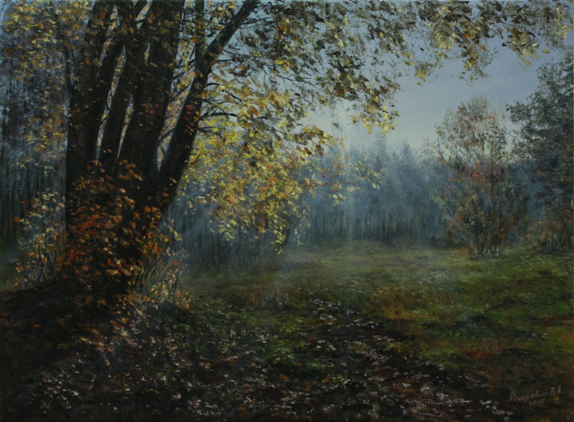 November Dawn — golden fall oil painting by Viktor Kucheryavyy, 