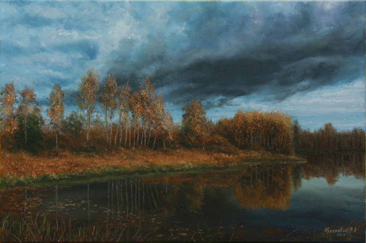 Winds Bringing Winter — golden fall oil painting by Viktor Kucheryavyy, 40 x 60 cm