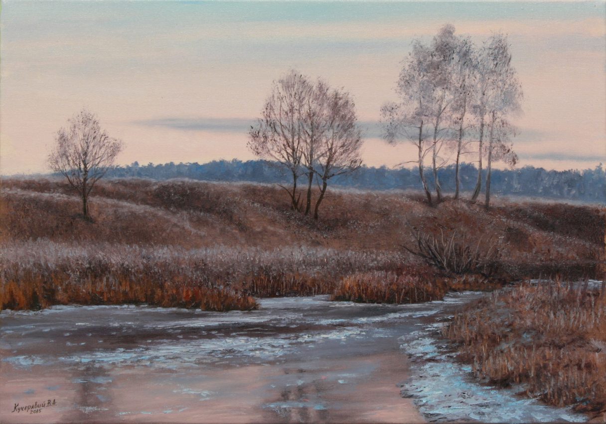First Ice of the Season — sunsets & dawns oil painting by Viktor Kucheryavyy, 35 x 50 cm