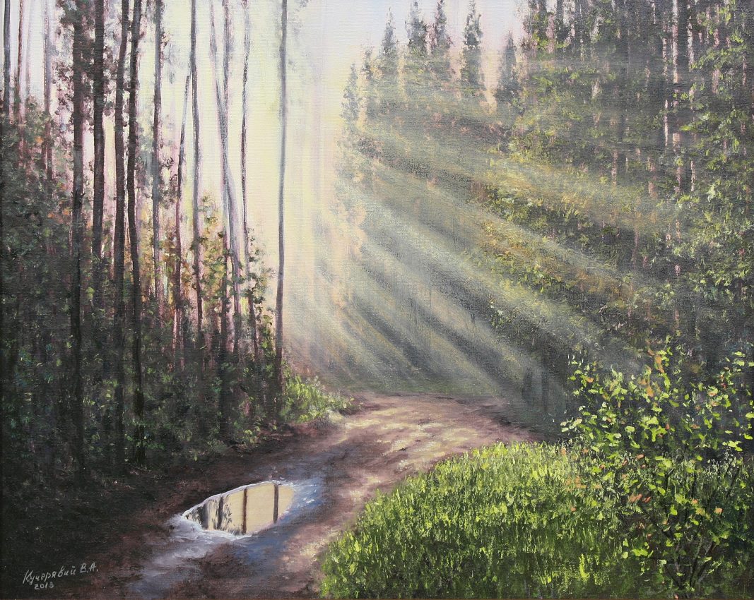 Rays — rainy weather oil painting by Viktor Kucheryavyy, 