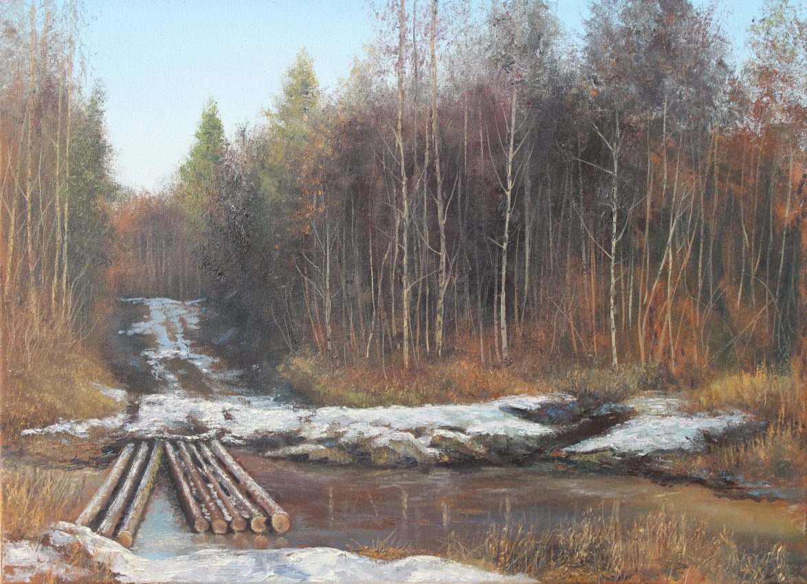 River at the End of Fall — original oil on canvas painting by Viktor Kucheryavyy, 40 x 55 cm