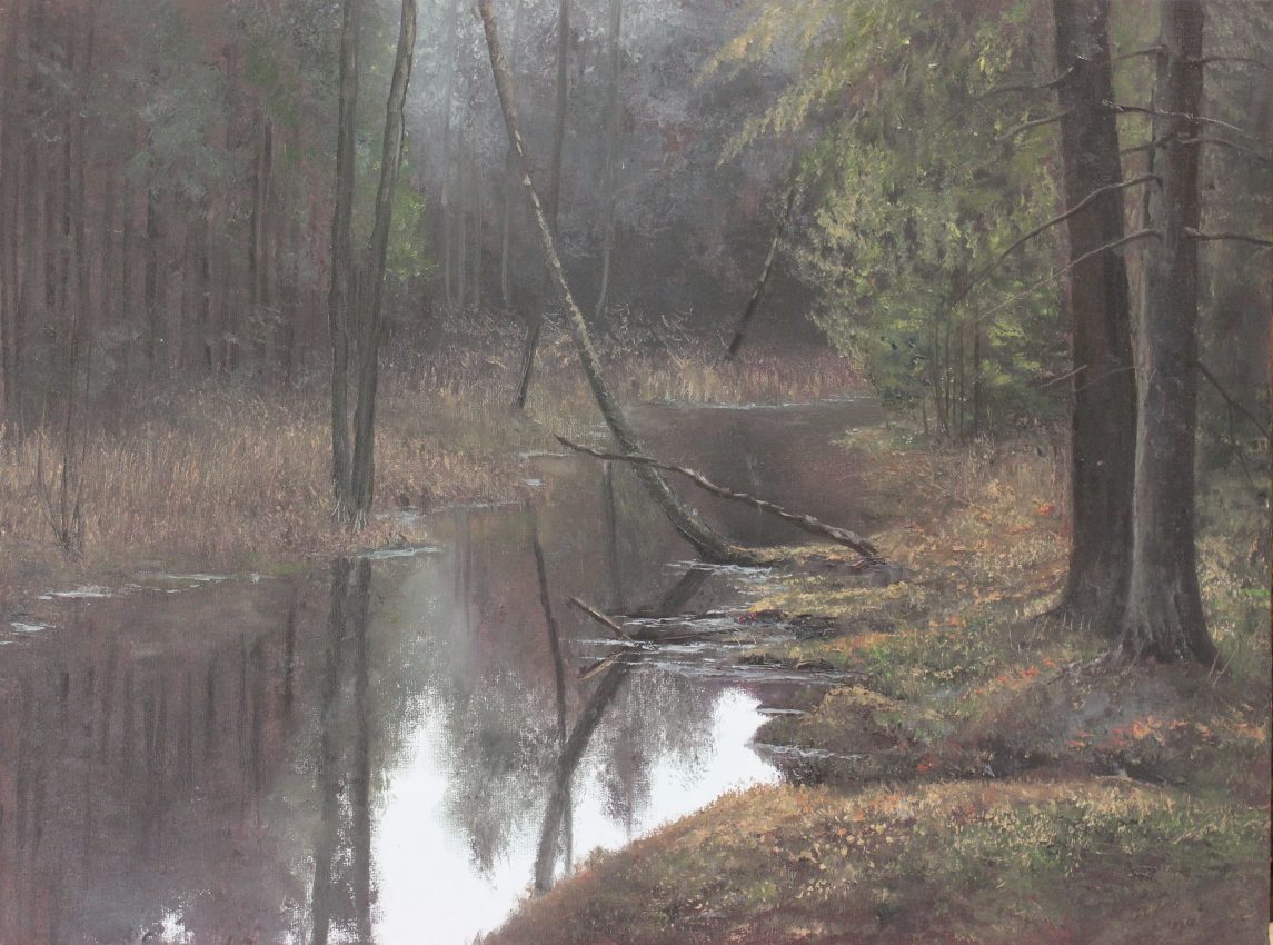Murky Waters — golden fall oil painting by Viktor Kucheryavyy, 45 x 60 cm