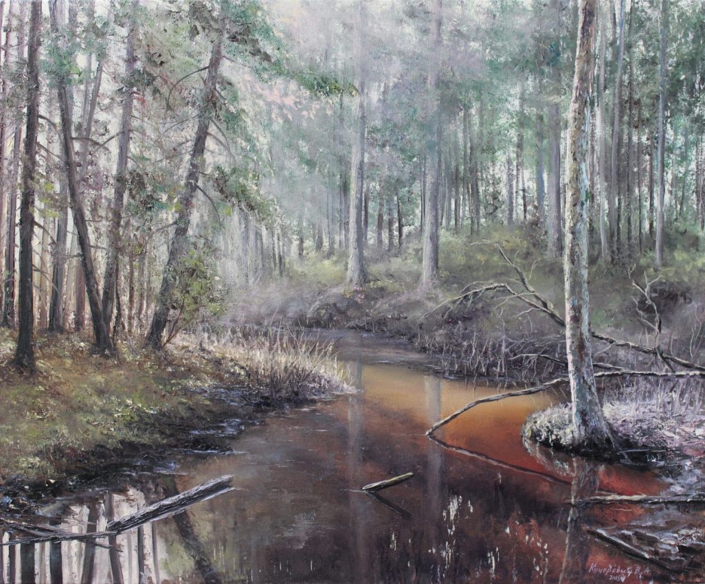 Amber River — golden fall oil painting by Viktor Kucheryavyy, 50 x 60 cm